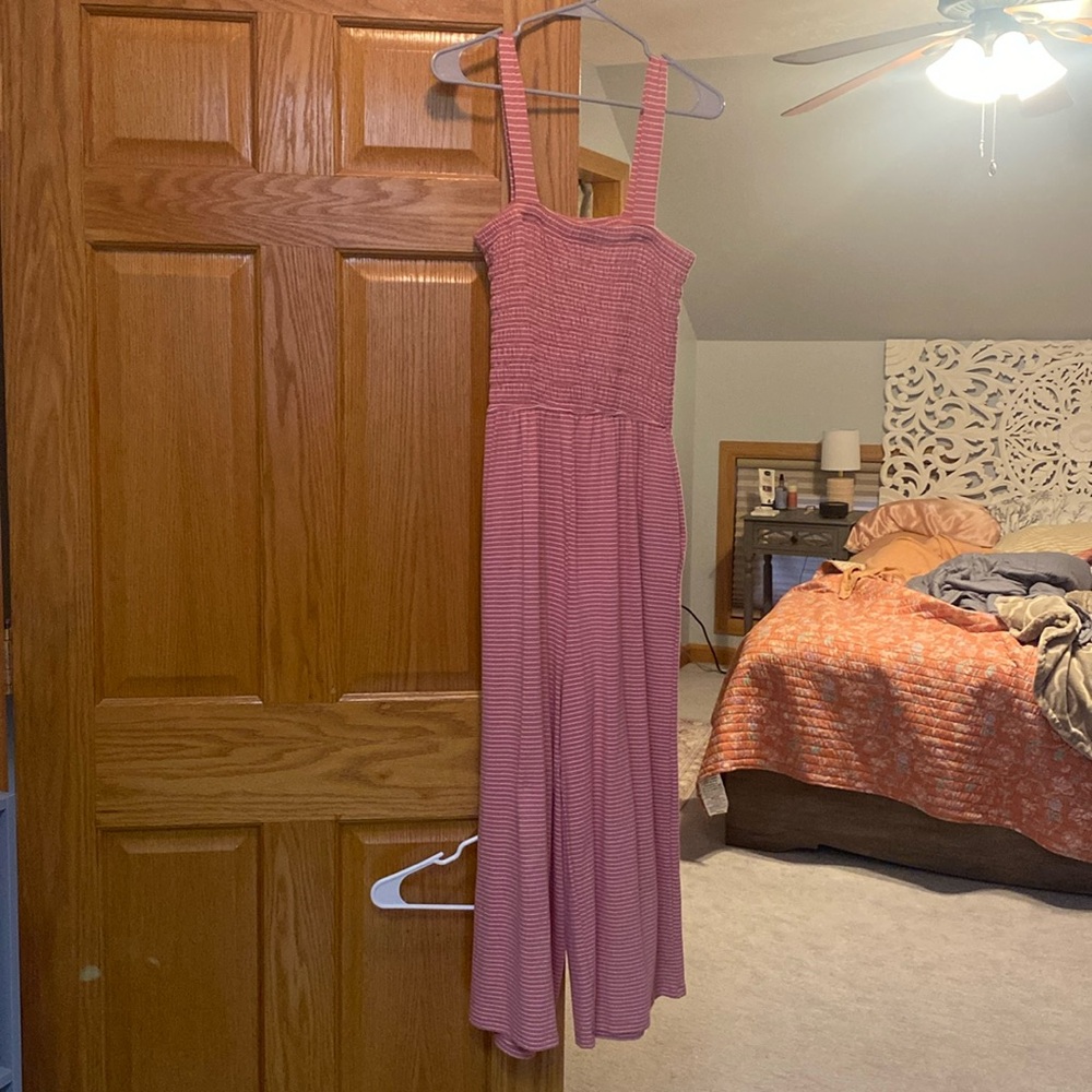 Pink striped wide leg jumpsuit